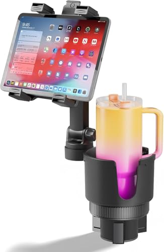 OHLPRO Soporte para Tablet con Portavasos para Camión, Rotación 360°, Compatible con iPad 7-11, Soporte Ajustable para Auto, Ideal para Viajes y Accesorios de Coche