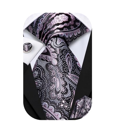 Image of Dubulle Mens Tie Set Solid Paisley Silk Striped Necktie for Men with Cufflinks Tie and Pocket Square