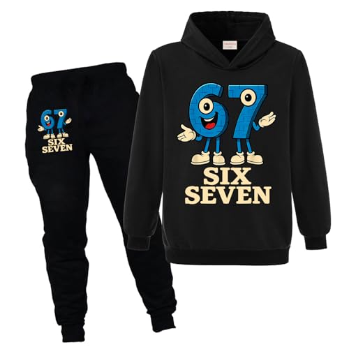 Yaokilyly 67 MEME Boys Girls Six Seven Jumper and Jogger 2Pcs Sets Tracksuits Kids Hoodie (Black 9 Years)