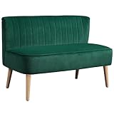 HOMCOM Sofa 2 Sitzer Couch, Kleine Loveseat mit Samt-Optik Modern Polstersofa für Wohnzimmer, Schlafzimmer, kleinen Raum, Dunkelgrün 117 x 56,5 x 77 cm
