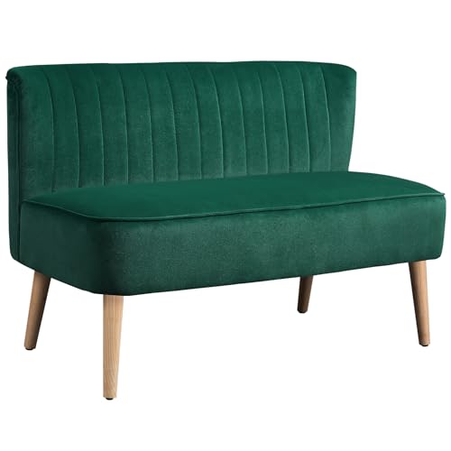 HOMCOM Sofa 2 Sitzer Couch Kleine Loveseat mit Samt-Optik Modern Polstersofa für Wohnzimmer Schlafzimmer kleinen Raum Dunkelgrün 117 x 56 5 x 77 cm