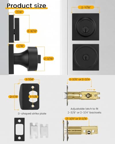 Image of Goldenwarm Exterior Door Lock Set with Deadbolt, Keyed Different Black Front Door Knob, Heavy Duty Zinc Alloy Entry Door Locksets with Deadbolt, 2 Pack