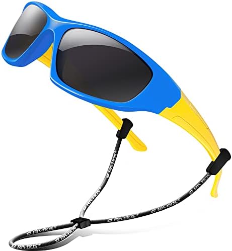 RIVBOS Kids Sunglasses Polarized Rubber UV Protection with Glasses Strap for Boys Girls Baby and Children Age 3-10 RBK004