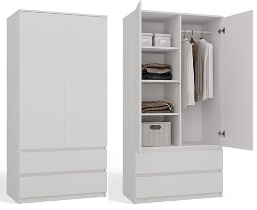 BDW Armadio SS-90, 180 x 90 x 50 cm, moderno armadio | ideale per una camera da letto, corridoio, cameretta dei bambini o ufficio, appendiabiti | (bianco)