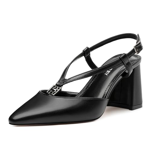 SKYSTERRY Slingback Heel for Women Closed Square Toe Chunky Block High Heel Pumps Comfortable Work Wedding Party Dress Shoes