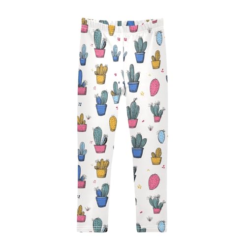 Wusikd Colorful Cacti Girls' Leggings Toddler Doodles Kids Yoga Pants Dance Active Tights 4T