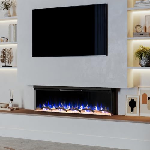 Modern Ember Skyline 60 Inch Linear Multi-Sided 3D Wi-Fi Smart Electric Fireplace - 1,000+ Flame & Ember Bed Color Combinations, Fully or Partially Recessed | Works with Alexa and Google Assistant