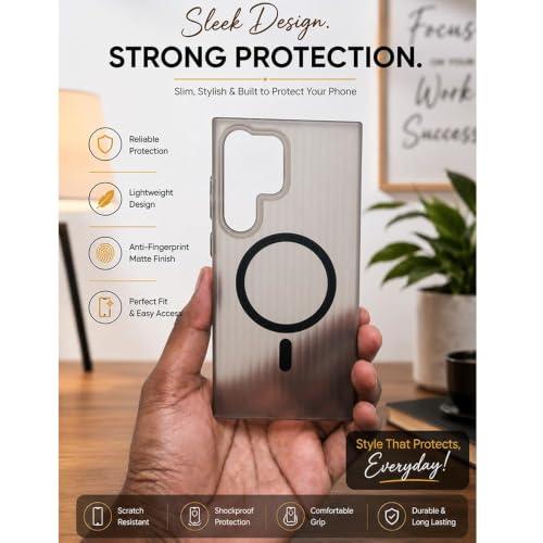 Image of keeshar MagPro Stripe case for S25 Ultra Black Frosted Transparent PC Hard Back Cover Camera & Body Protection|Anti Shock,Scratch Resistant Wireless Charging Compatible