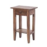 DESIGN DELIGHTS Rustikaler Vintage Telefontisch PLANTA | 52x34cm (HxB), Mahagoni Massivholz | Blumenhocker, Flurtisch, Beistelltisch, Nachtschrank mit Schublade | Farbe: 02 Hellbraun