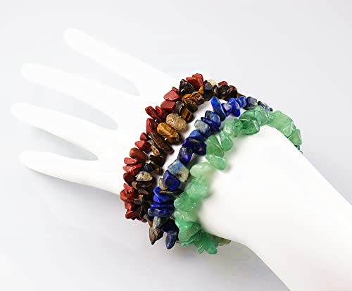 Arzasgo Chakra Natural Gemstones Bracelet Colorful Crystal Stretch Wrist Chip Bracelets For Women Girl's Yoga Meditation Prayer Healing Protection (8-Color) #TOP3