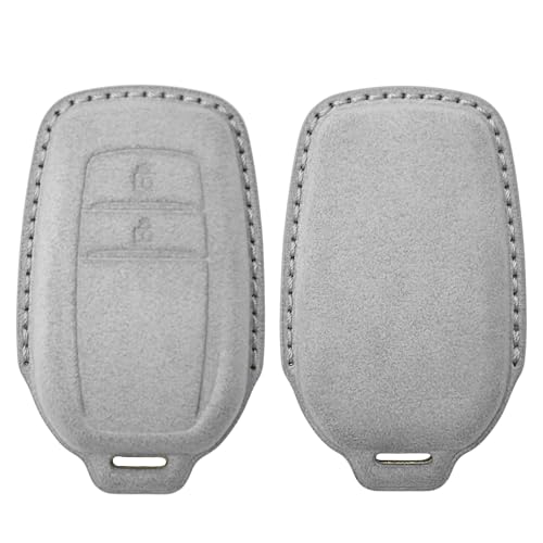 Image of KMH Alcantara Car Key Cover Compatible with Toyota Innova Crysta Hilux 2 Buttons Shell Case Car Accessories Key Smart Keycover (D2) Grey - Pack of 1