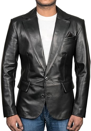 HIGOBO Genuine Lambskin Black Leather Blazer for Men Overcoat Casual Blazer Jacket for Men2