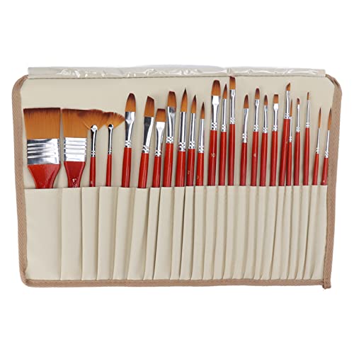 Respicefinem 24 Piezas de cepillos de Pintura Conjunto de Artistas con Cabello de Nylon y Mango de Madera Ideal para Pintura al óleo acrílico de Acuarela y Diversos proyectos de