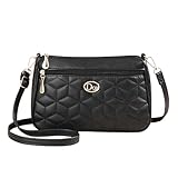 BAGSBLACK Bolso de hombro acolchado para mujer, cuero PU negro, diseño geométrico cruzado, bolsillos con cremalleras doradas, bolso bandolera elegante de gran capacidad.