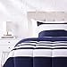 Amazon Basics Reversible Comforter Set, Twin / Twin XL, Navy Rugby Stripes, Microfiber, Ultra-Soft