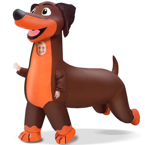 Camlinbo Halloween Four-Legged Dog Inflatable Costumes Full Body Blow Up Costume for Kids Funny Halloween Inflatable for Animal Cosplay Party