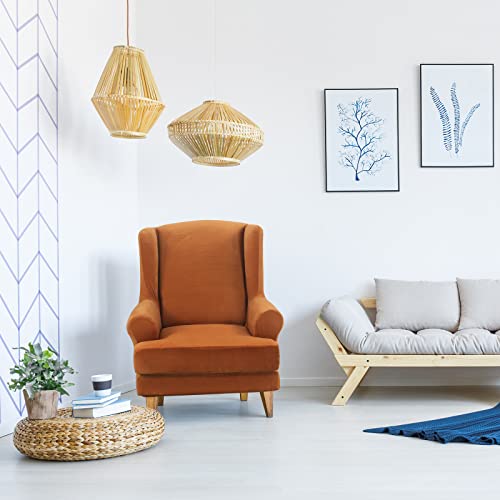 Mifxin Wingback Chair Slipcover 2-Piece Velvet Stretch Wing Chair Slipcovers With Cushion Cover Removable Washable Armchair Sofa Furniture Protector For Living Room Bedroom (Orange) #TOP7