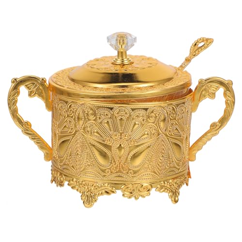 OSALADI Tarro para Almacenar Azúcar y Condimentos Tapa, Diseño de Turco, Metálico Color Dorado, Tamaño Mediano, Recipiente Multifunción para Cocina y Hogar, Adecuado para Almacenamiento