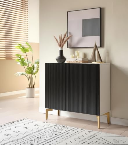 Kings Brand Furniture 2-Door Storage Cabinet – Accent Sideboard Buffet in Black Door & White Frame, Storage Cabinet for Living Room, Hallway, Kitchen, Dining Room, or Entryway