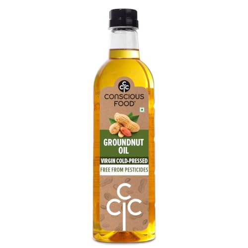 Image of Conscious Food Cold Pressed Groundnut Oil |1 liter | Peanut Oil | Natural | Cooking Oil | Kolhu /Kacchi Ghani /Chekku | Mungfali tel | PET bottle