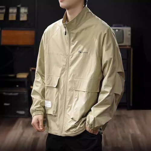 Lightweight Stand Collar Sun Protection Jacket for Men, Summer Men's Thin Style-White-Large3