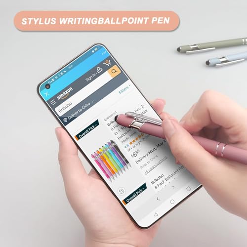 Image of 2-in-1 Stylus Ballpoint Pen - Retractable Metal Pen with Stylus Tip for Touch Screens | 1.0mm Black Ink, Smooth Writing, Pastel Colors (Pack of 6)