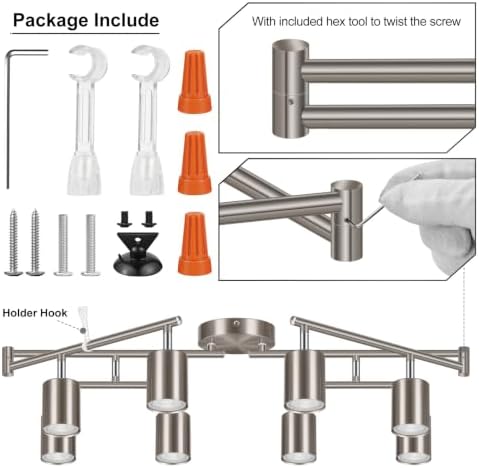 AUQUEE 8 Light Track Lighting Fixtures Ceiling, Brushed Nickel Kichen Track Lighting Fixtures, Rotatable Light Heads, Adjustable Modern LED Track Lights for Kitchen/Hallway, No GU10 Bulb — view 8