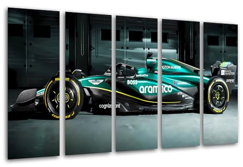 Set 3 cuadros decorativos para pared, Decoración Salón Modernos, Dormitorios, Habitación, impresión sobre madera con colgadores, Coche Formula 1 2024 Aston Martin AMR24, Fernando Alonso, (165 x 62 cm)