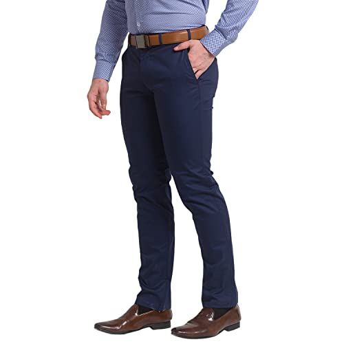 Image of Park Avenue Men Super Slim Fit Solid Pattern Cotton Spandex Blend Flat Front Formal Chinos