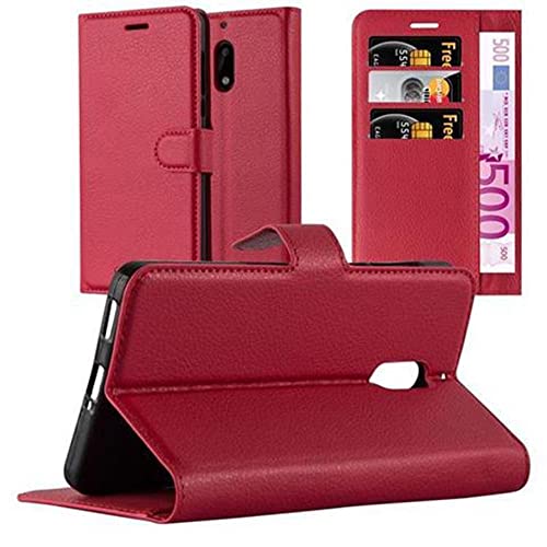 cadorabo Coque pour Nokia 6 en Rouge Cerise - Housse Protection avec Fermoire Magnétique, Stand Horizontal et Fente Carte - Portefeuille Etui Poche Folio Case Cover