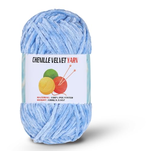 Image of Velvet Chenille Chunky Yarn, Handcrafts Weaving Soft Chenille Yarn for Crocheting Clearance, Used for Making Baby Yarn Blanket, Clothes, Knitting Creations (1 - Bule)