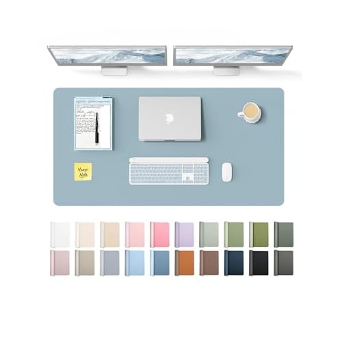 YSAGi Leather Desk Protector, Office Mat, Large Mouse Mat, Non-Slip PU Leather Blotter, Laptop Pad, Waterproof Writing Pad for Office and Home (Ice Bl