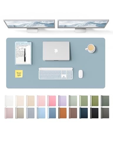 Image of YSAGi Leather Desk Protector, Office Mat, Large Mouse Mat, Non-Slip PU Leather Blotter, Laptop Pad, Waterproof Writing Pad for Office and Home (Ice Blue, 47.2 inch x 23.6 inch)