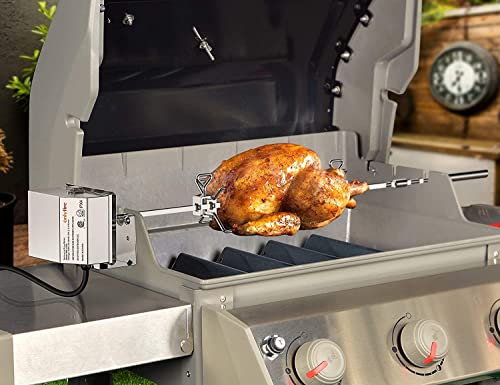 Onlyfire Universal Grill Electric Replacement Stainless Steel Rotisserie Motor 110 Volt On/Off Switch- 50 Lb. Load, #TOP5