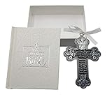 BABY'S Gift Set - First Little Bible & CRIB CROSS - BOY or Girl - Gender Neutral - Bless This Child - BAPTISM Christening BOXED WHITE Ribbon