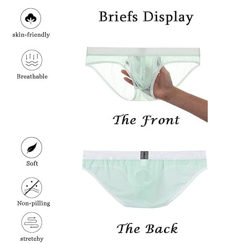 JINSHI Men's Sexy Silk Underwear Open Front Stretch Briefs Male See Through Sheer Ultra-Thin Breathable Briefs2