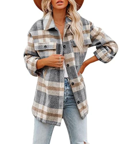 Blusa a Cuadros para Mujer con Botones Manga Larga Blusa a Cuadros túnica Blusas y Camisas Camisa Franela Cuadros Mujer Manga Larga Casual Boyfriend Elegante Shirt