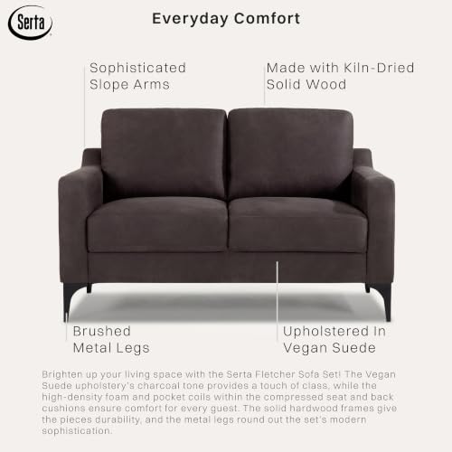 Image of Serta Triton 55.5 inch Loveseat, Transitional Modern, Dreamcoil Comfort, Metal Legs, Vegan Suede, Navy Blue