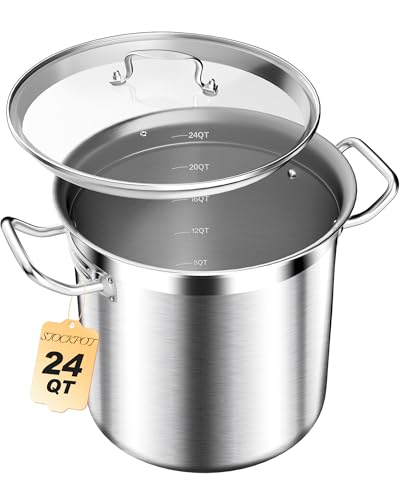 STOCKPOT Stainless Steel Stock Pot with Lid – 24 Quart (6 Gallon) Heavy-Duty Cooking Pot for Soup, Stew, Pasta – Commercial & Home Use, Easy to Clean