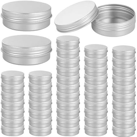 Lnrueg 48 Pcs Aluminum Round Cans with Lid, 2 Oz Metal Tins Food Candle Containers with Screw Tops for Crafts, Food Storage, DIY Cover