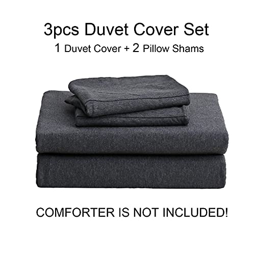 Pure Era Jersey Knit Duvet Cover Set 100% T-Shirt Cotton Super Soft Comfy 3Pc Bedding Set With Zipper Closure (Heather Charcoal Grey, King) #TOP6
