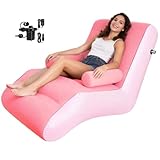 STARBRILLIANT Inflatable Deck Chair with Air Pump, Foldable Lounge Chair for Bedroom and Living Room, Indoor Sofa Lounge with Handrails(Pink)
