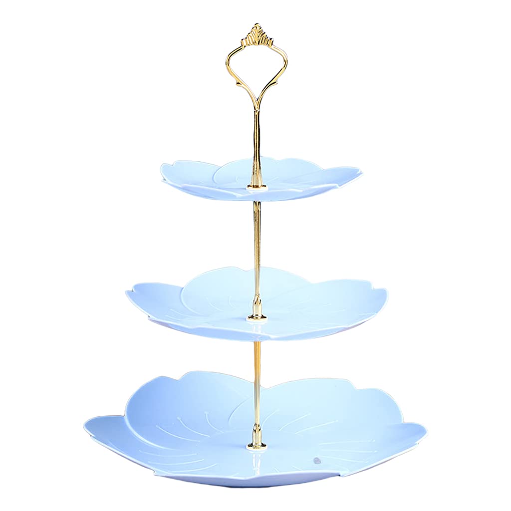 Buxuaaaa Blue Gold Rod 3 Tiers Cupcake Stands Tiered Serving Stands Desserts Tower Trays For Tea Party Baby Shower And Wedding Cake For Dessert Table Set For Display For Wedding Cakes For Decor