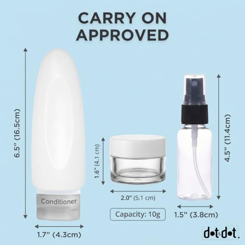 Image of Dot&Dot Leak Proof Travel Bottles - Tubes for Liquid TSA Approved 3oz 15 pc Silicone Toiletries Travel Shampoo & Conditioner Containers with Labels