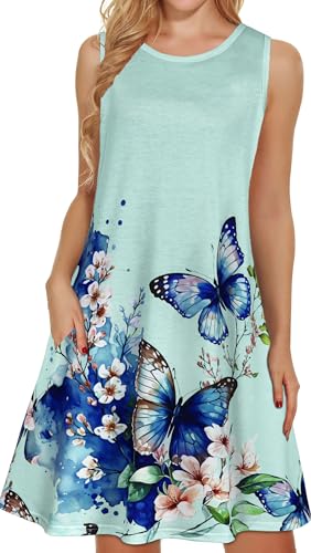 Image of elescat Women's Summer Dresses 2026 Beach Casual Sleeveless Floral Print Tank Loose Sundress with Pocket