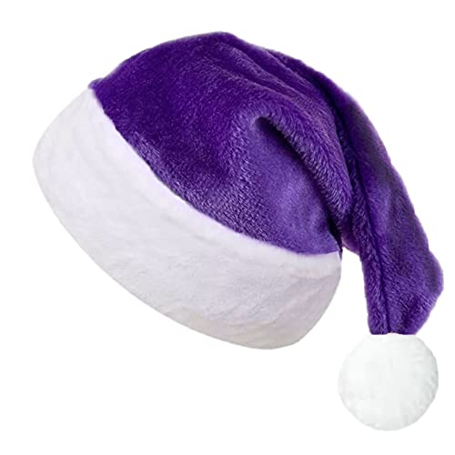 Ausejopeac Plush Christmas Purple Santa Hat for Adults Plush Purple Velvet Xmas Hat for Women Men Holiday New Year Party Supplies