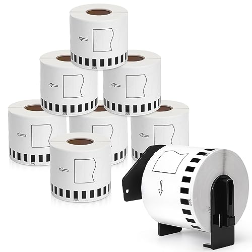 MarkDomain DK-2205 Compatible with Brother DK2205 (2.4 in X 100 Ft) Label Maker Tape Use with QL-800 QL 600 810W 820nwb Printer - 8 Continuous White Paper Rolls + 1 Frame