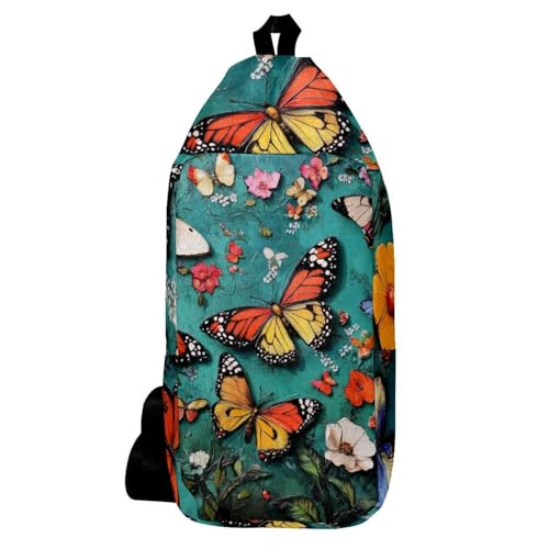 Sac à dos à bandoulière compact motif papillon orange et blanc au design multicolore