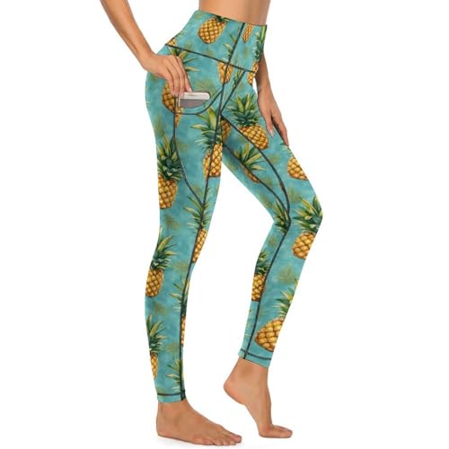Pantalon de yoga avec poches Novastar – Legging imprimé tropical ananas pour sport