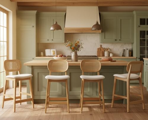 Rattan Counter Height Bar Stools Set of 4